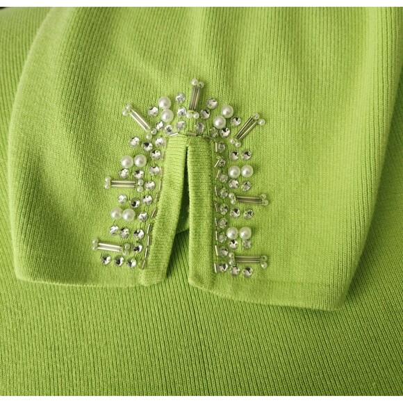 Quacker Factory Lime Green Pullover Sweater Pearl Beads Plus Size 3X - Picture 8 of 10